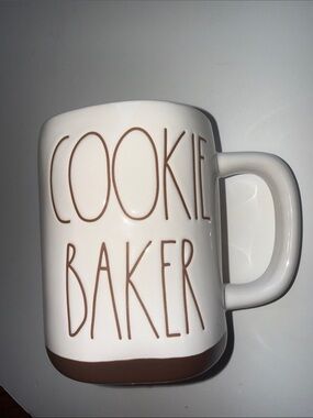 Rae Dunn Cookie Baker Ceramic Mug - White with Brown Lettering